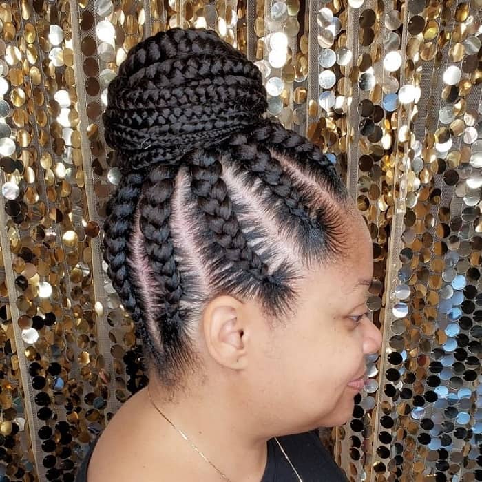 Hair Braided into a Bun with Weave