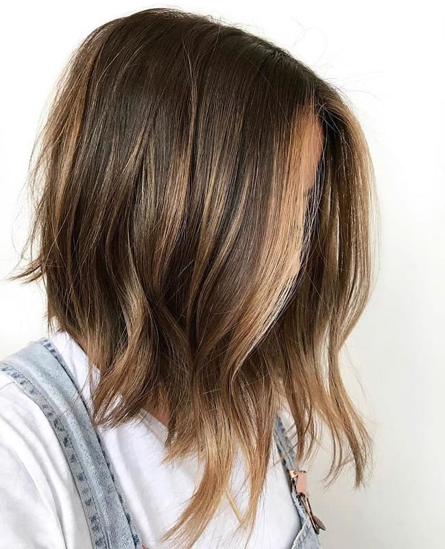 Long Angled Bob with Blonde Highlights