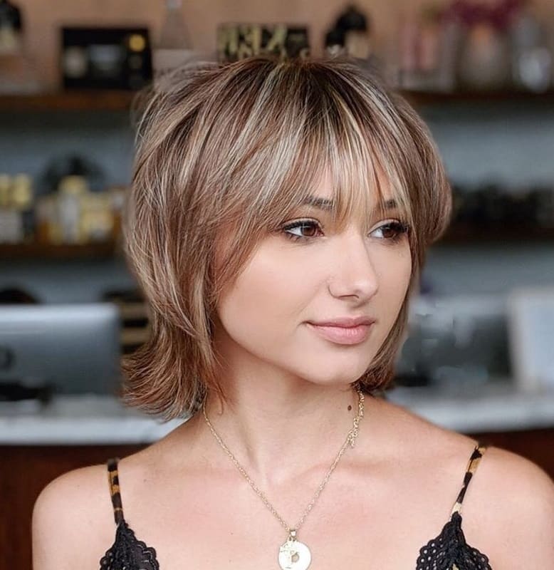 Layered Hairstyle with Bangs for Square Face