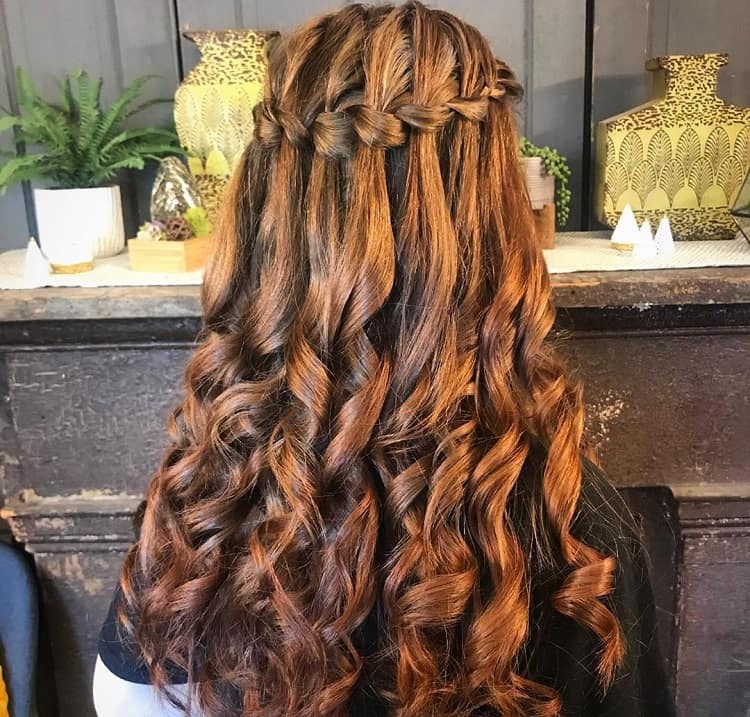 Waterfall Braid with Curly Hair
