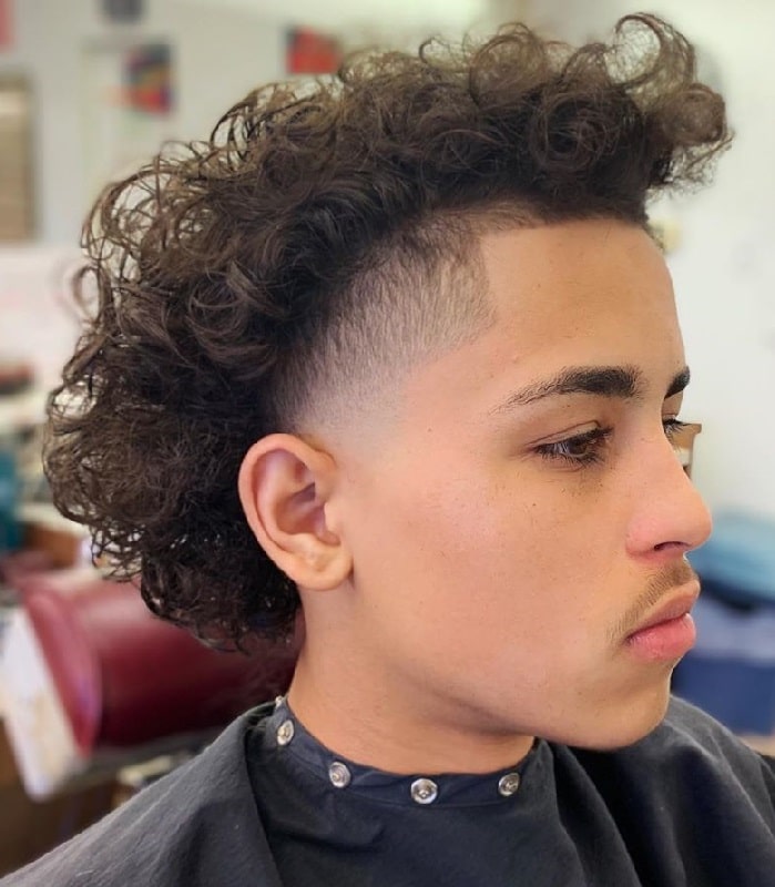 Long Curly Hair with Low Fade Bowl Cut