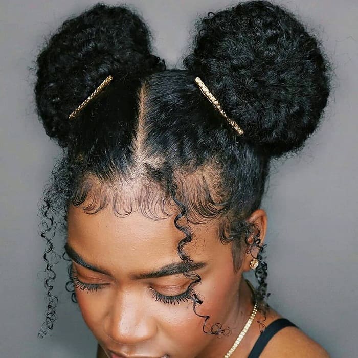 Two Buns on Black Hair
