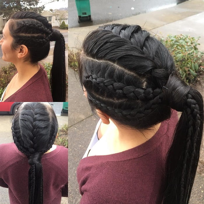 French Braid Ponytail with Weave