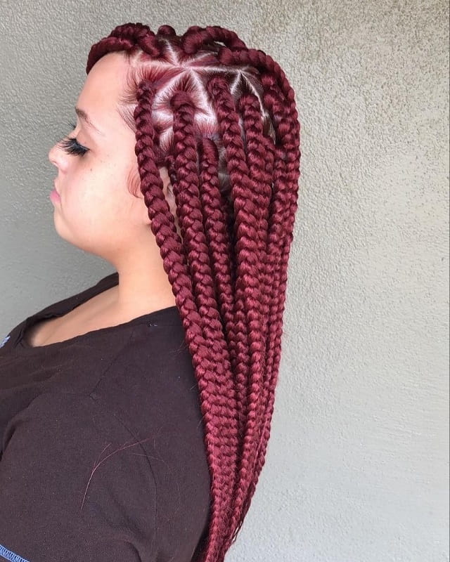 burgundy triangle box braids