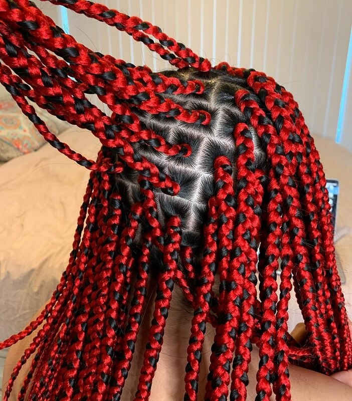 red and black box braids