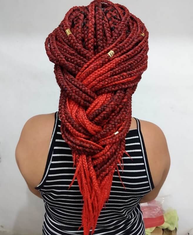 red and brown box braids