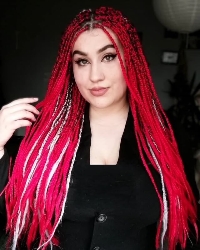 red and white box braids