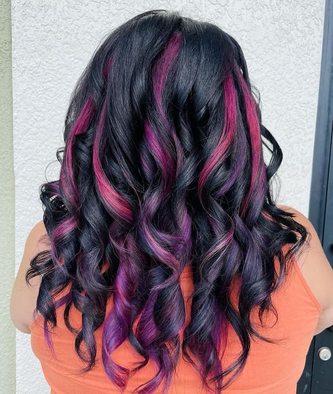 black hair with pink highlights