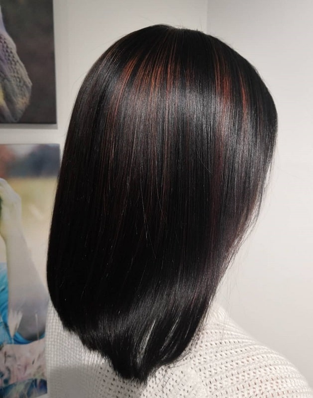 black straight hair with highlights